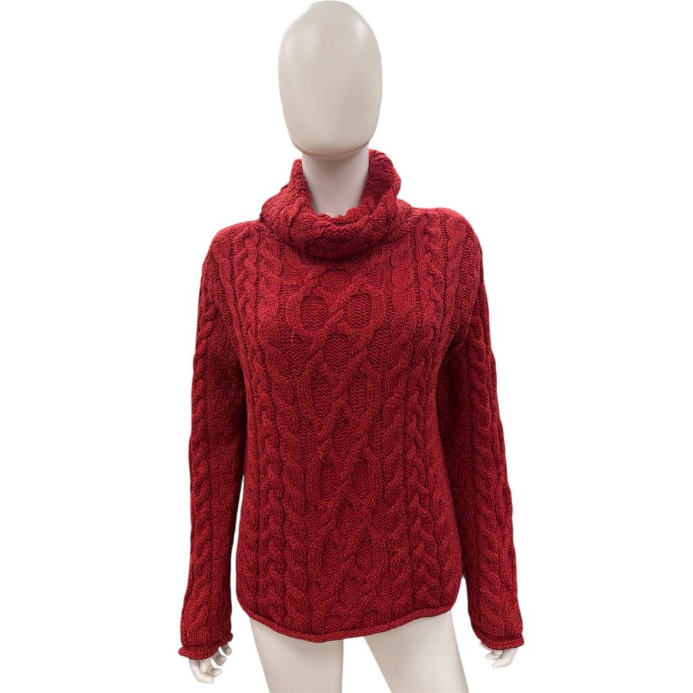 INIS CRAFTS Cowl Neck Sweater Women’s Size Medium 100% Merino Wool in Red